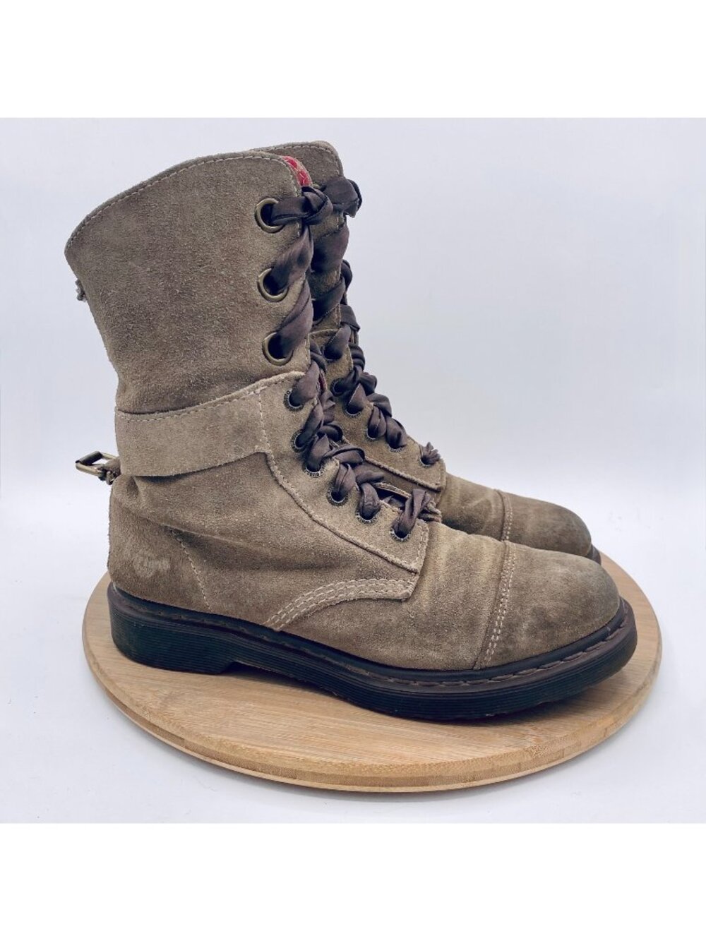 Dr Martens Boots Womens 9 Beige Suede Lace Up Mid Calf Grunge Jump Military